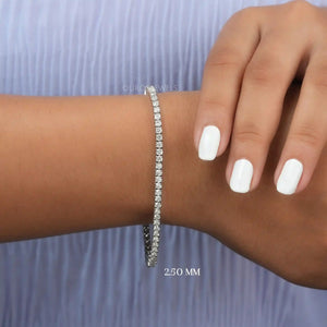 [A Women wearing Lab Created Diamond Tennis Bracelet]-[Ouros Jewels]