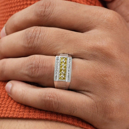 Yellow Round Cut Lab Grown Diamond Men's Ring