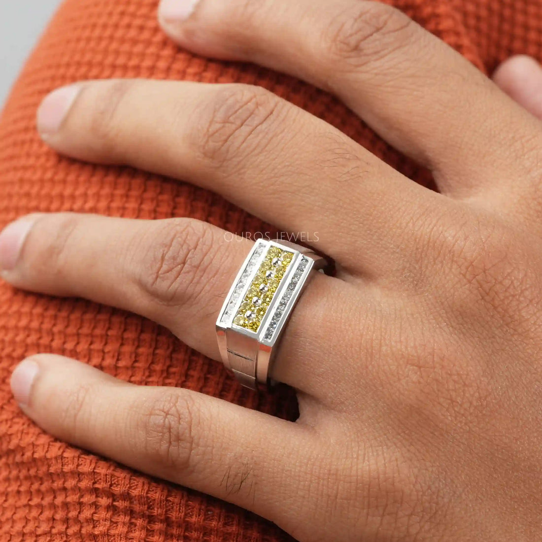 Yellow Round Cut Lab Grown Diamond Men's Ring