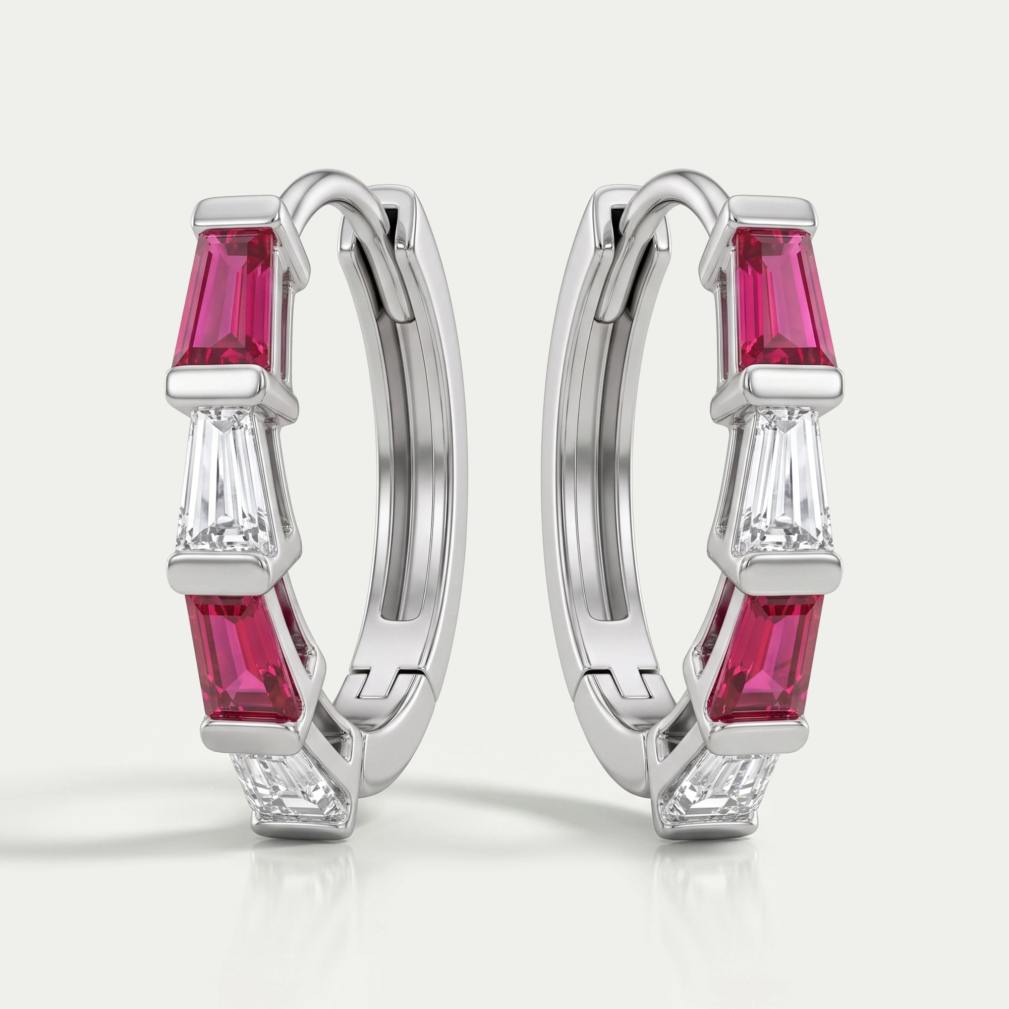 Ruby Tapered Baguette And Lab Diamond Hoop Earrings Earrings