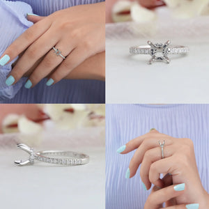 Round Shape Semi Mount Hidden Halo  Accent Diamond Ring