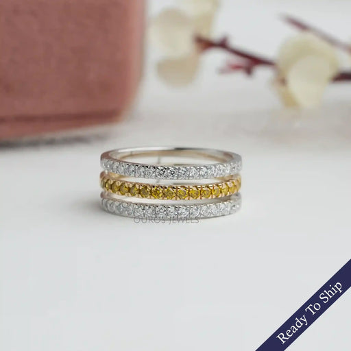 [Three Row Yellow Diamond Wedding Band]-[Ouros Jewels]