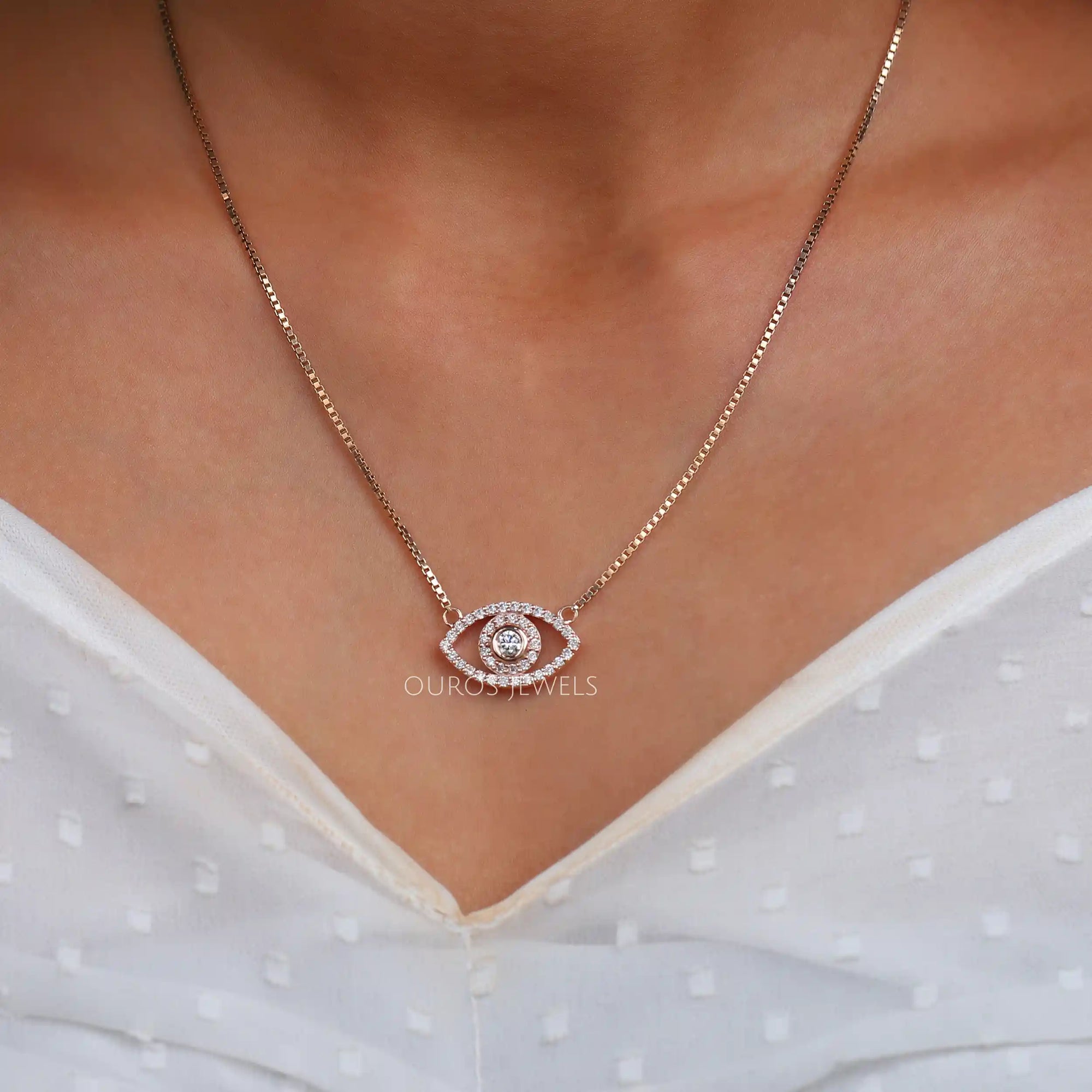 Round Cut Lab Diamond Evil Eye Pendant Necklaces