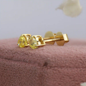 Yellow Heart Cut Solitaire Diamond  Stud Earrings