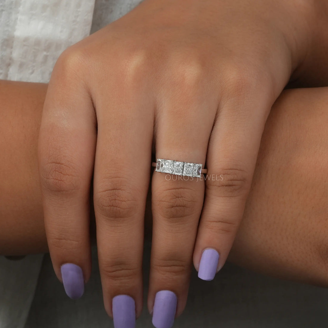 Five Stone Radiant Cut Lab Grown Diamond Ring Rings