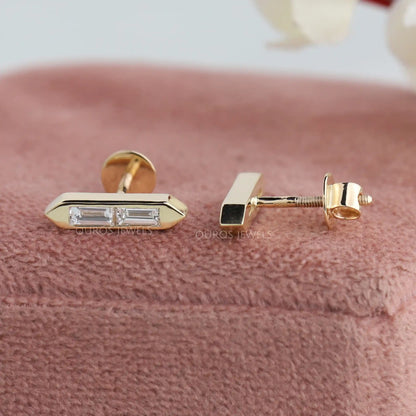 Baguette Cut Lab Grown Diamond Bar Stud Earrings Earrings