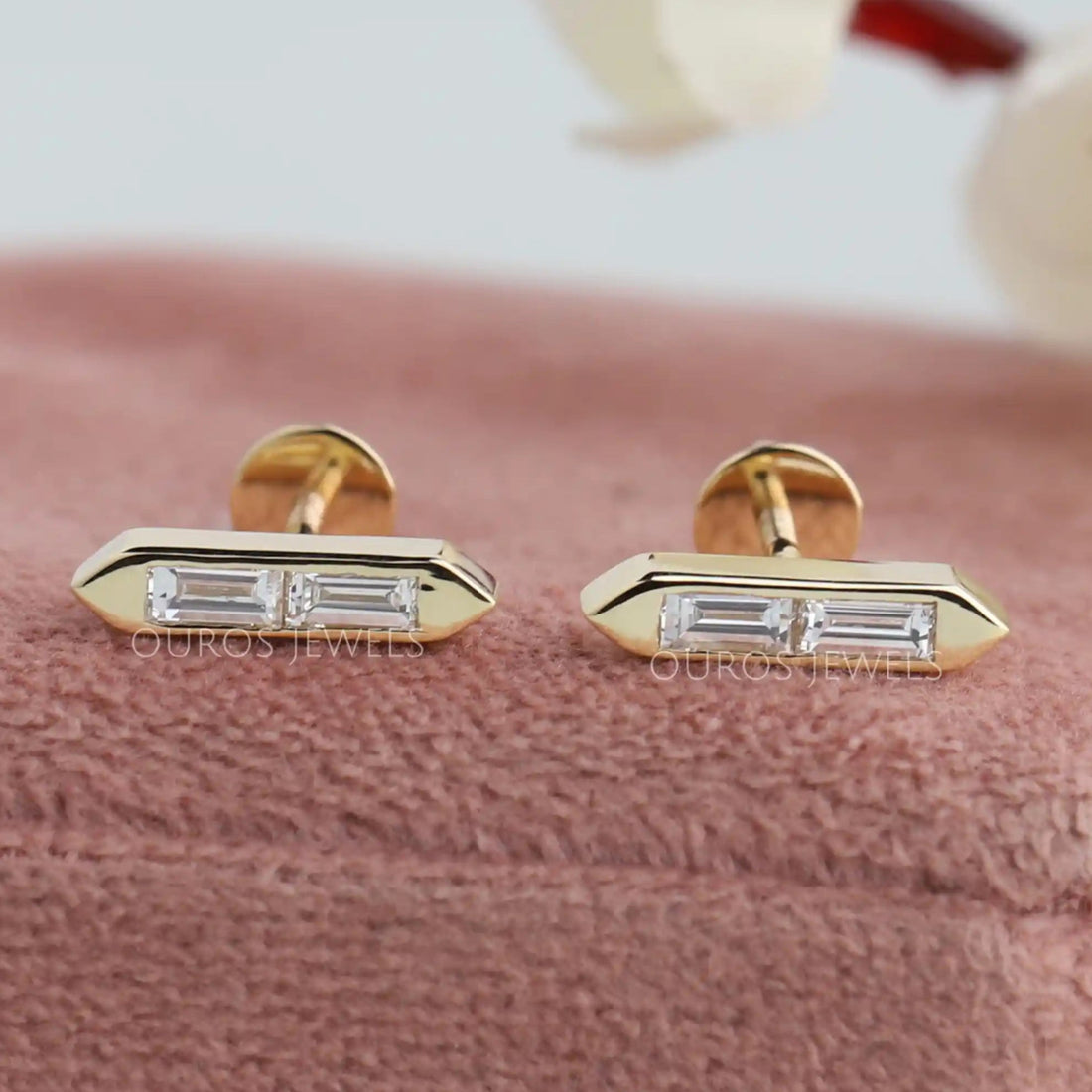 Baguette Cut Lab Grown Diamond Bar Stud Earrings Earrings