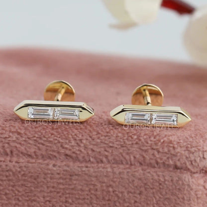 Baguette Cut Lab Grown Diamond Bar Stud Earrings Earrings