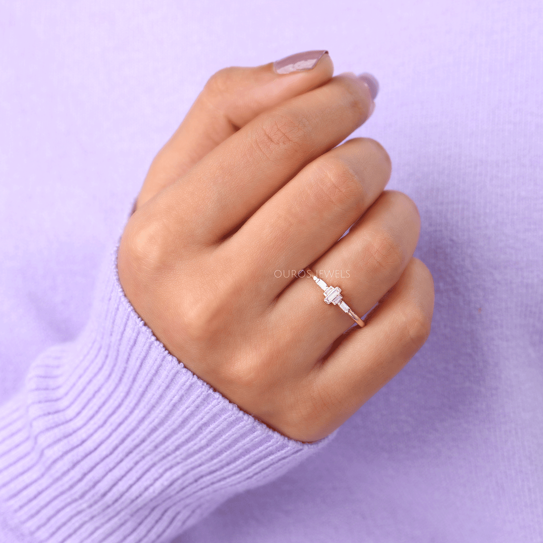 Baguette Cut Lab Diamond Dainty Ring