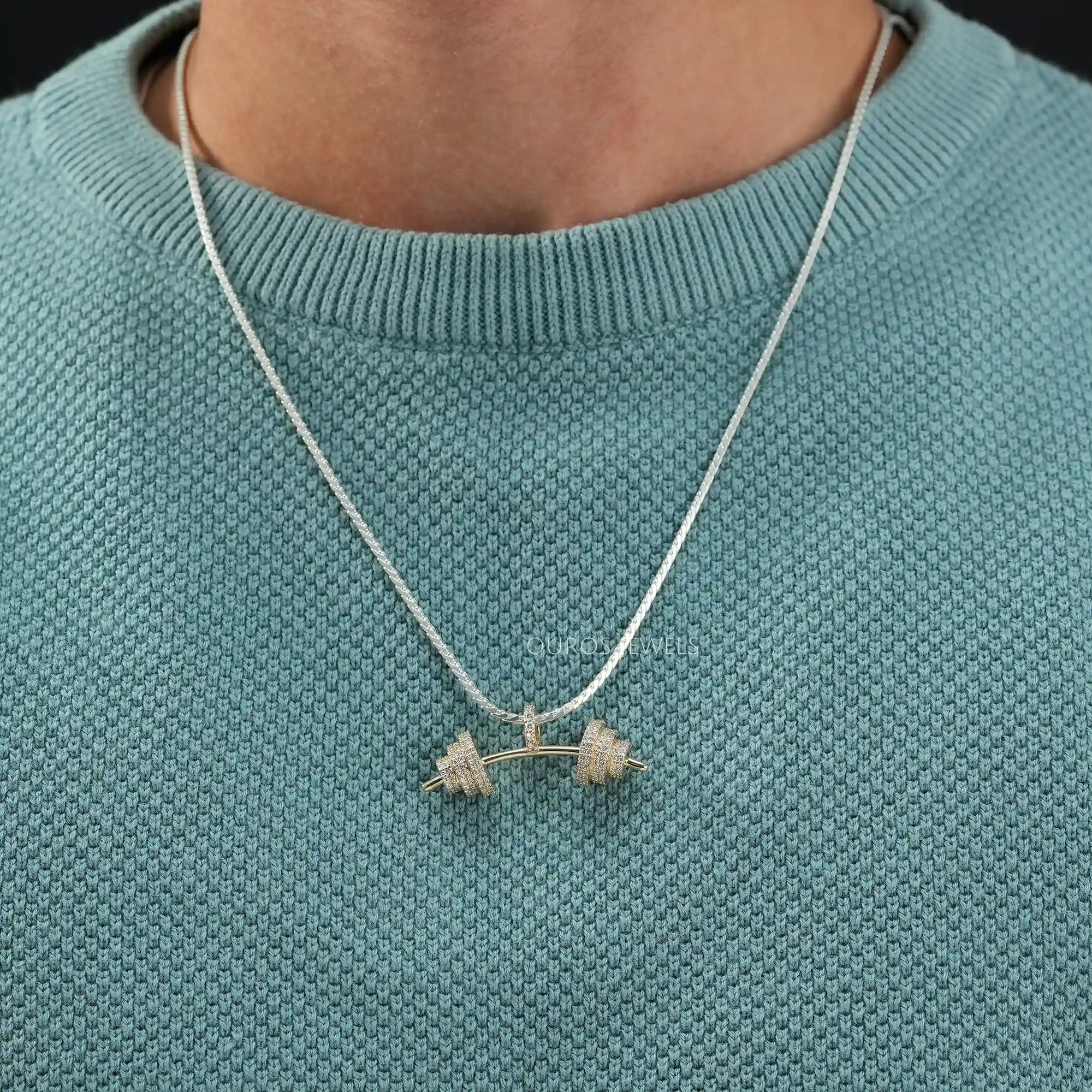 Round Cut Lab Grown Diamond Dumbbell Pendant