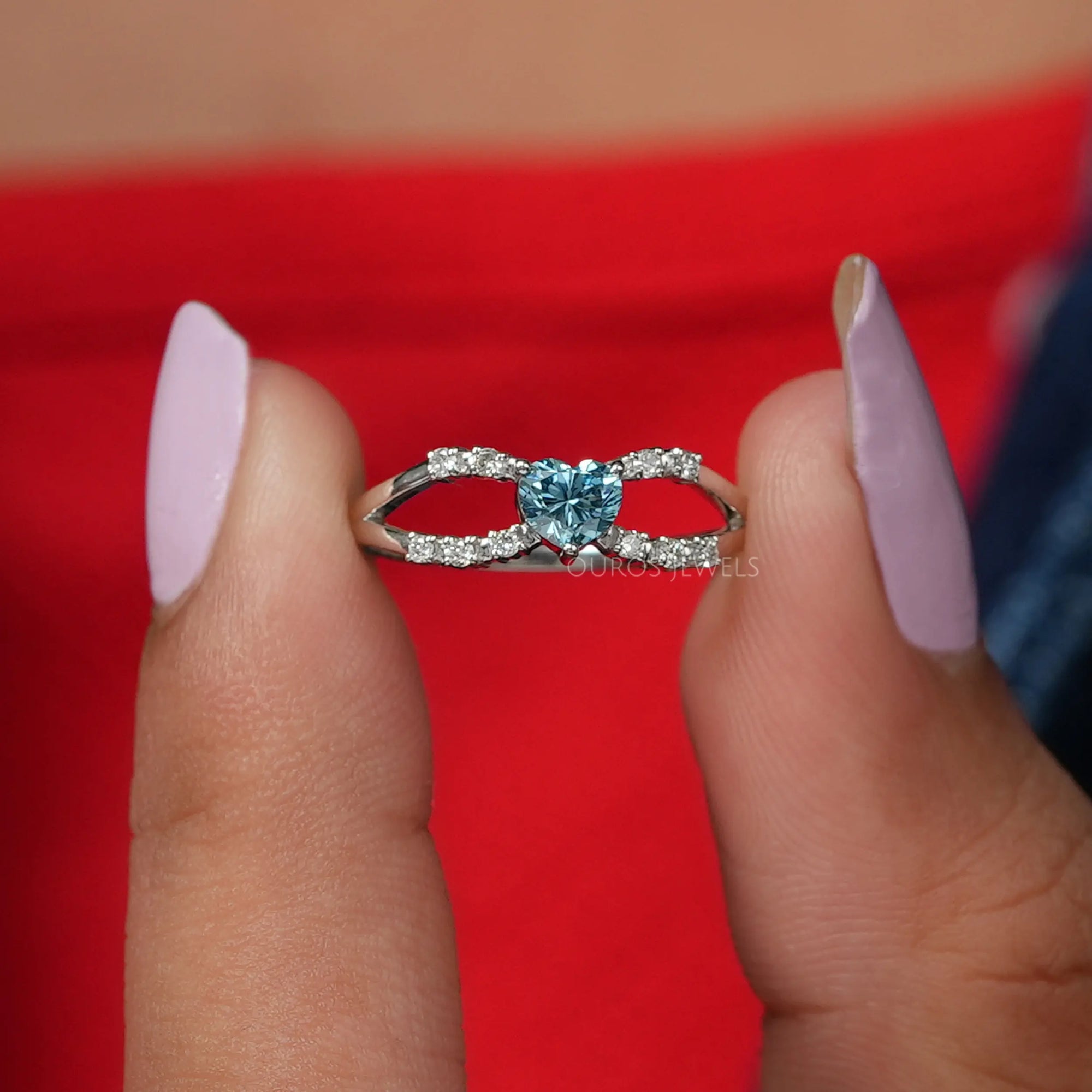 Blue Heart Diamond Split Shank Ring