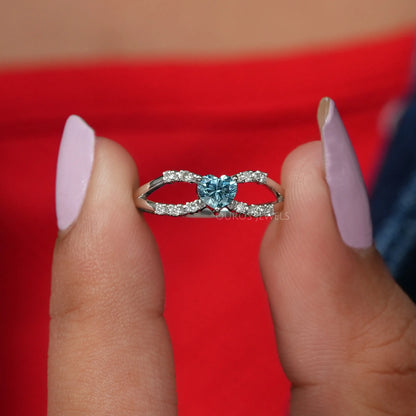 Blue Heart Diamond Split Shank Ring