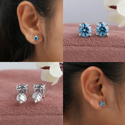 Blue Round Solitaire Stud Earrings Earring