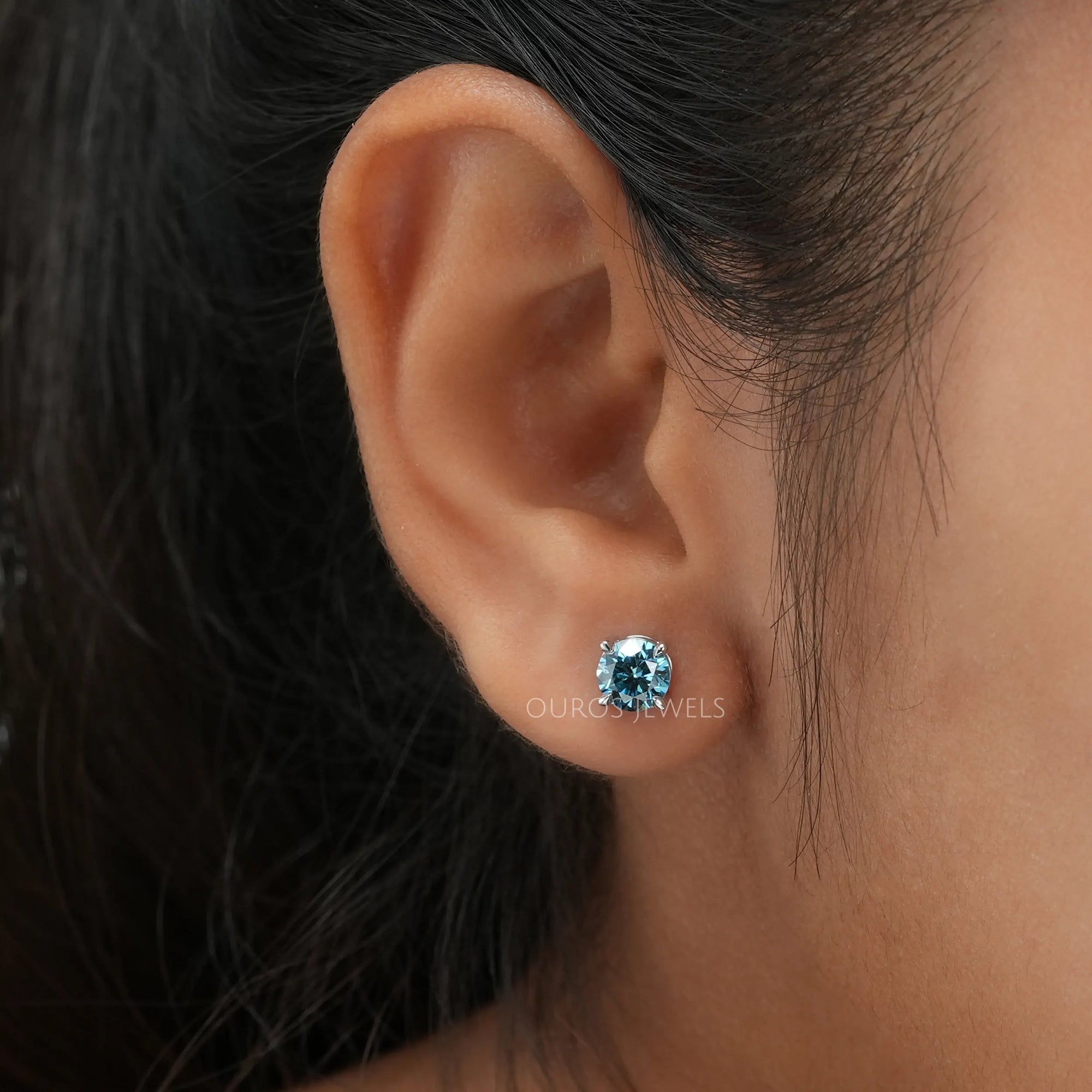 Blue Round Solitaire Stud Earrings Earring