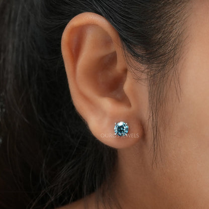 Blue Round Solitaire Stud Earrings Earring