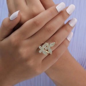 [A Women wearing a Butterfly Shape Engagement Ring]-[Ouros Jewels]