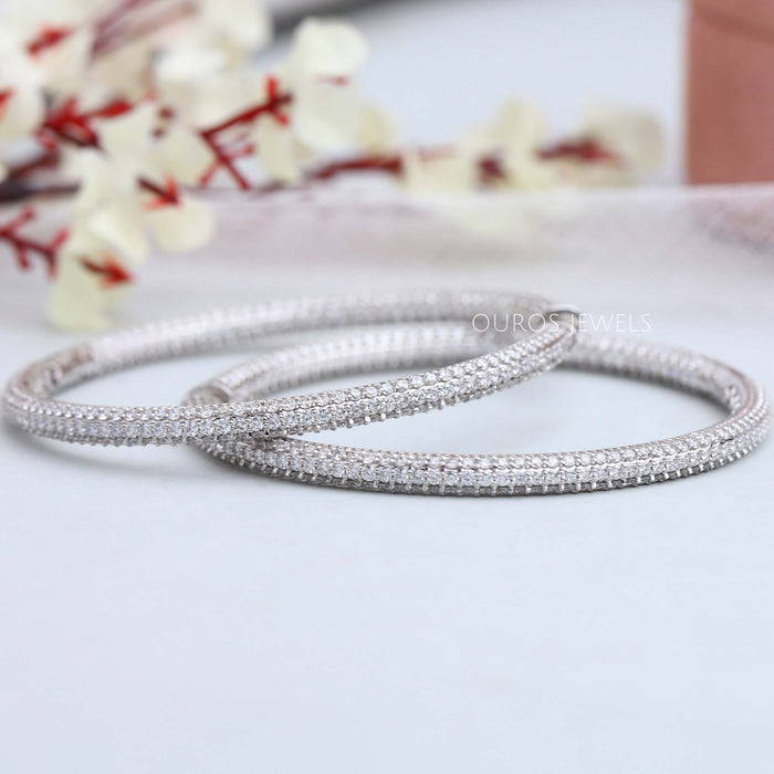 pave round diamond hoop earrings