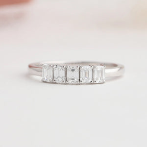 [Emerald Five Stone Diamond Dainty Ring]-[Ouros Jewels]