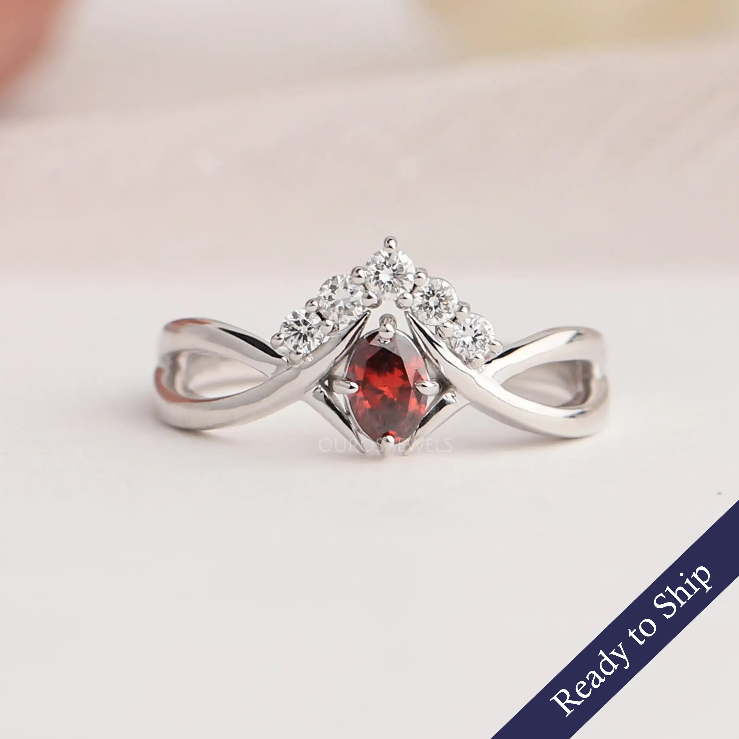 Red Oval Diamond Infinity Dainty Ring