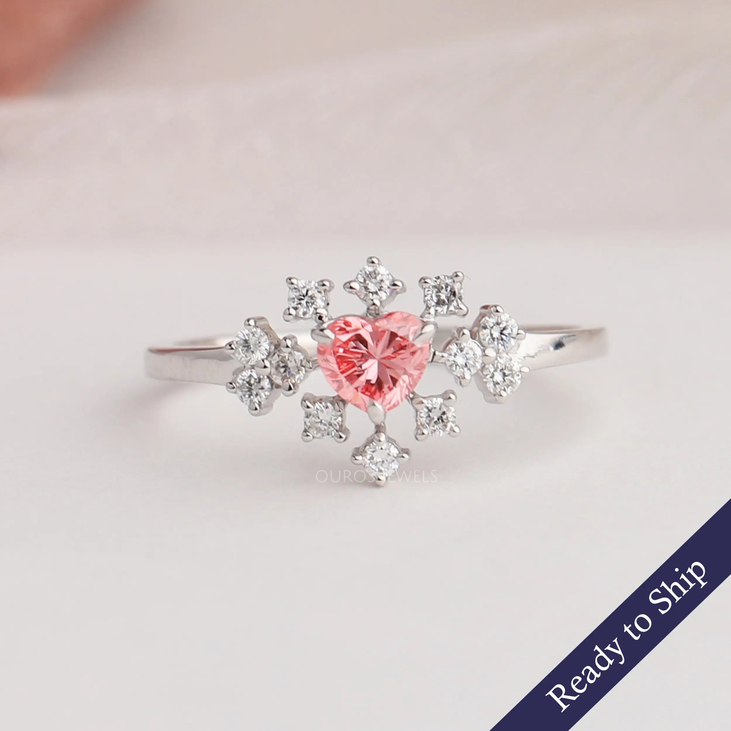 Pink Heart Cut Halo Cluster Diamond Ring