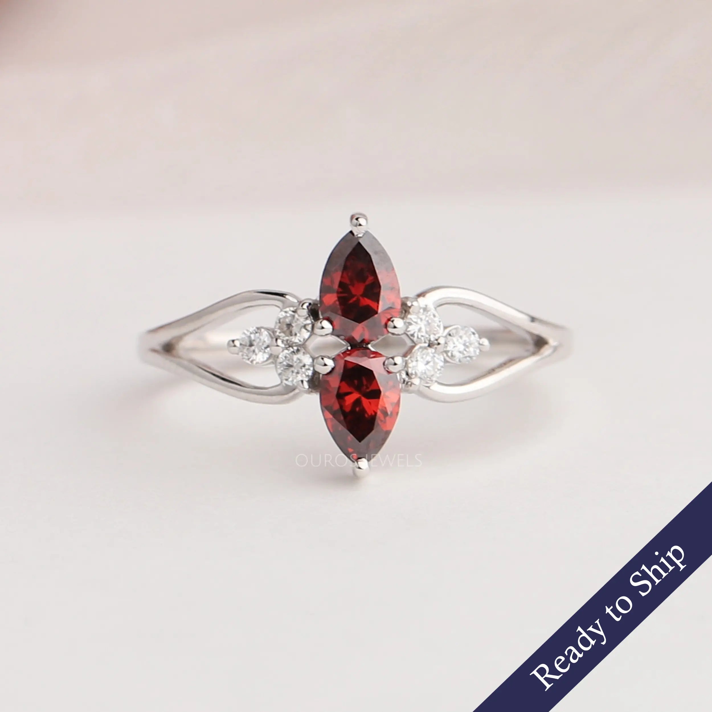 Fancy Red Pear Cluster Diamond Dainty Ring