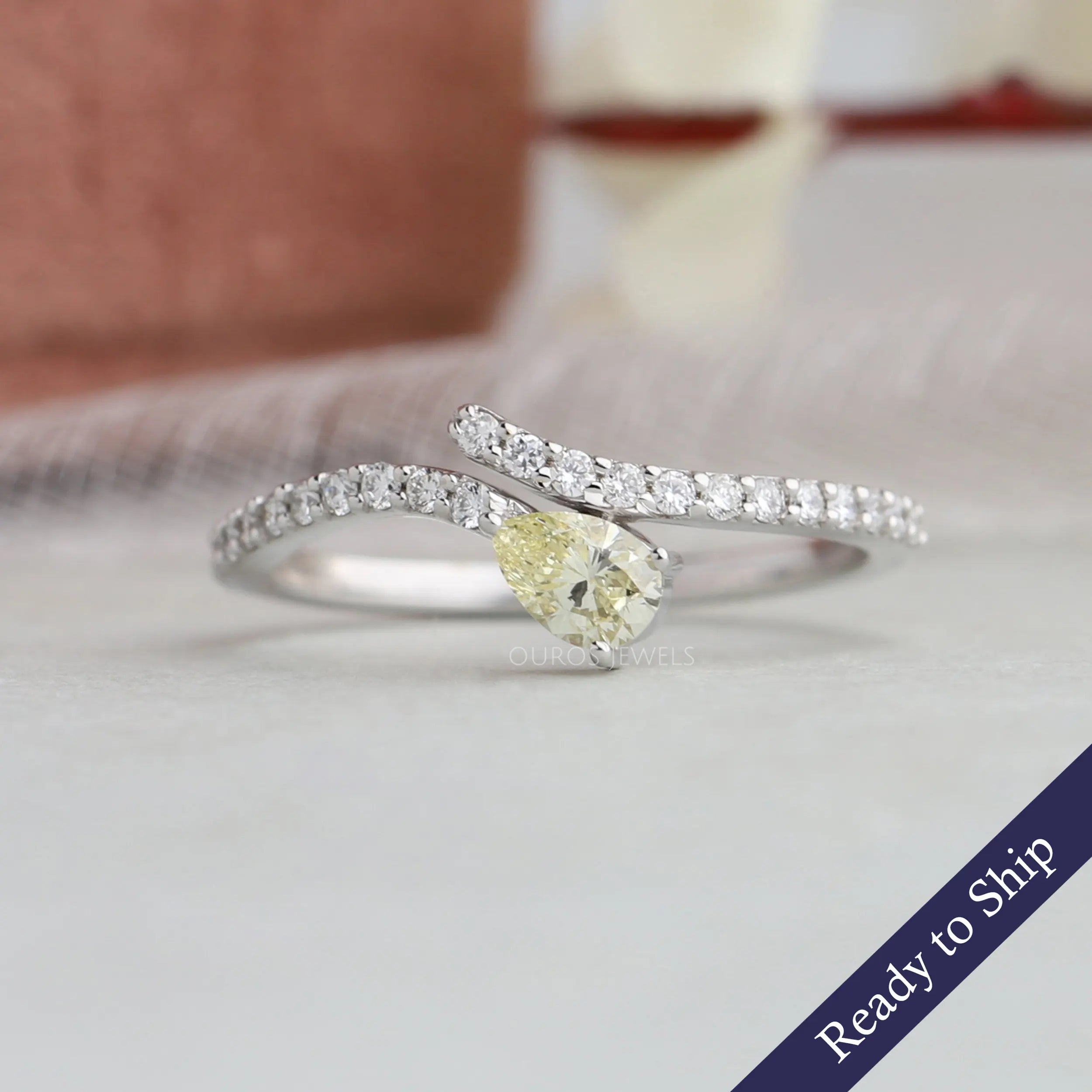 Yellow Pear Diamond Bypass  Ring