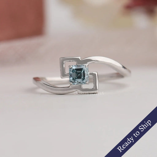 Blue Asscher Cut Solitaire Diamond Engagement Ring In 14K white Gold