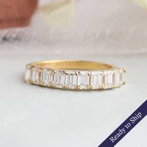 Yellow Gold Emerald Cut Half Eternity Wedding Band