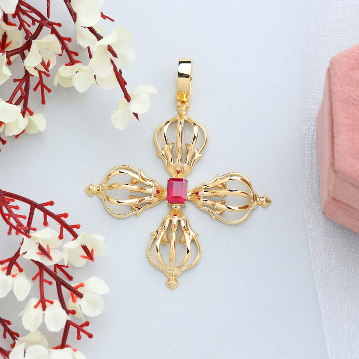 Gemstone Flower Necklace With Natural Ruby