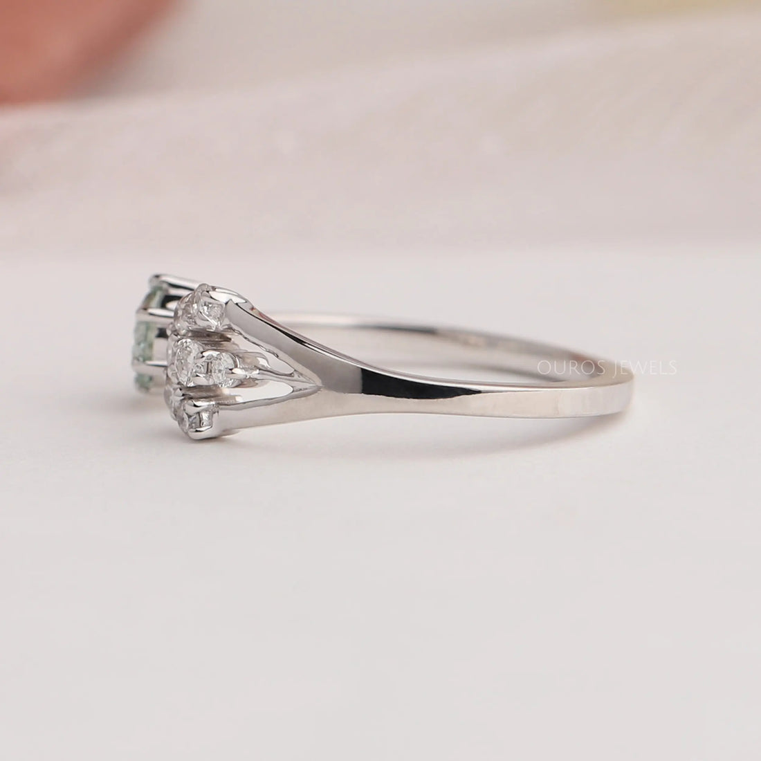Green Round Diamond Open Cuff Dainty Ring
