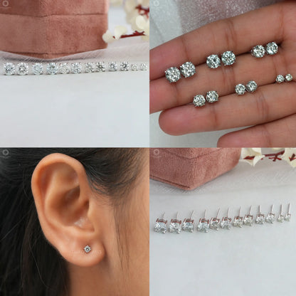 Round Shape Light Green Lab Diamond Stud Earring