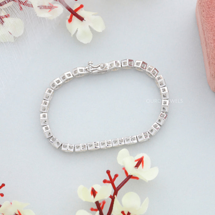 Hexagon Cut Bezel Set Diamond Tennis Bracelet