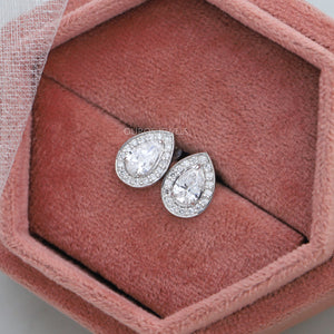 pear cut halo diamond stud earrings