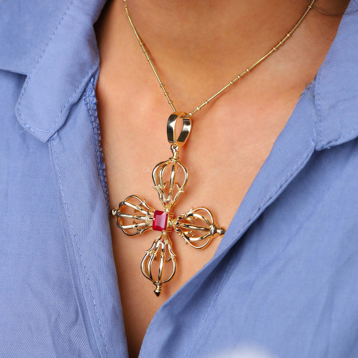 Gemstone Flower Necklace With Natural Ruby