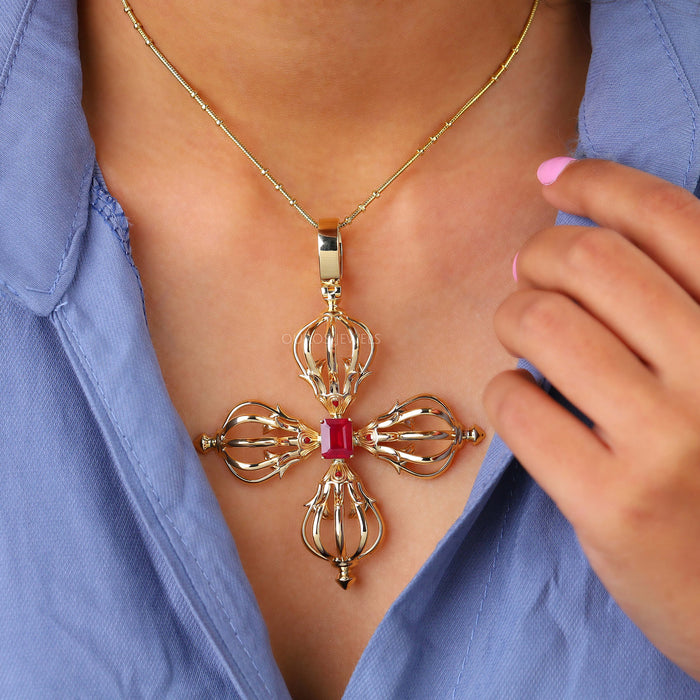 Gemstone Flower Necklace With Natural Ruby