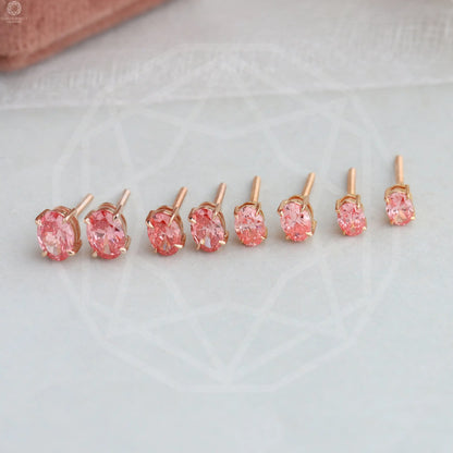 Pink Oval Cut Screw Back Earrings
