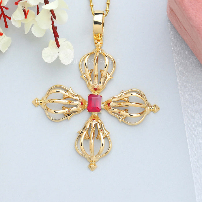 Gemstone Flower Necklace With Natural Ruby