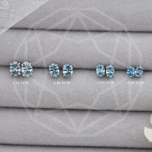 [Blue Oval Shape Diamond Earrings]-[Ouros Jewels]