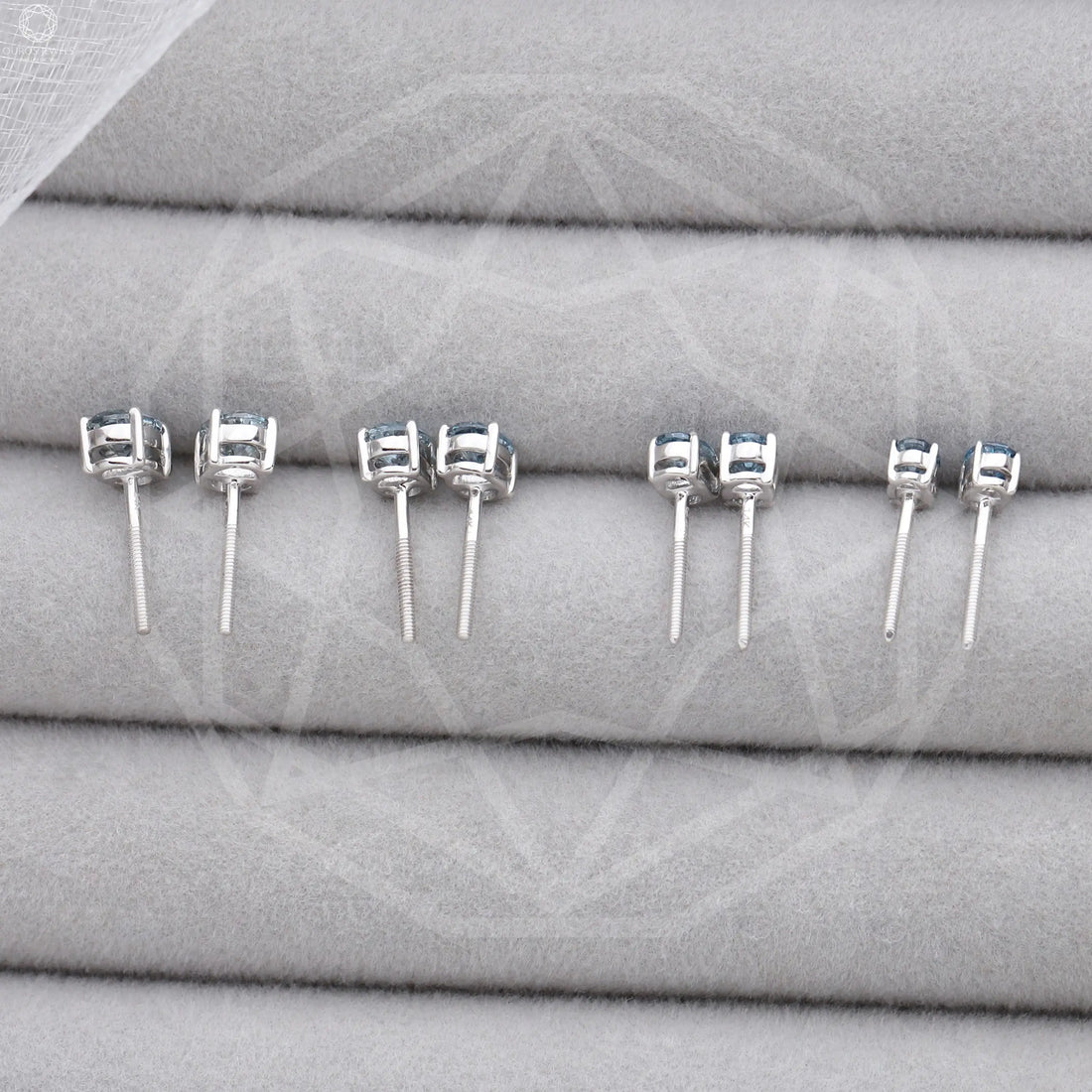 Lab Grown Blue Oval Diamond Earrings Studs