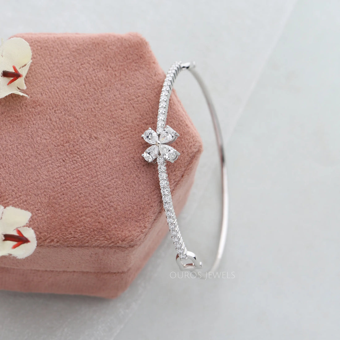 Flower Shape Pear Diamond Bangle Bracelet