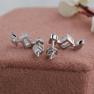 [Back View of Three Multi Shape Diamond Stud Earrings]-[Ouros Jewels]