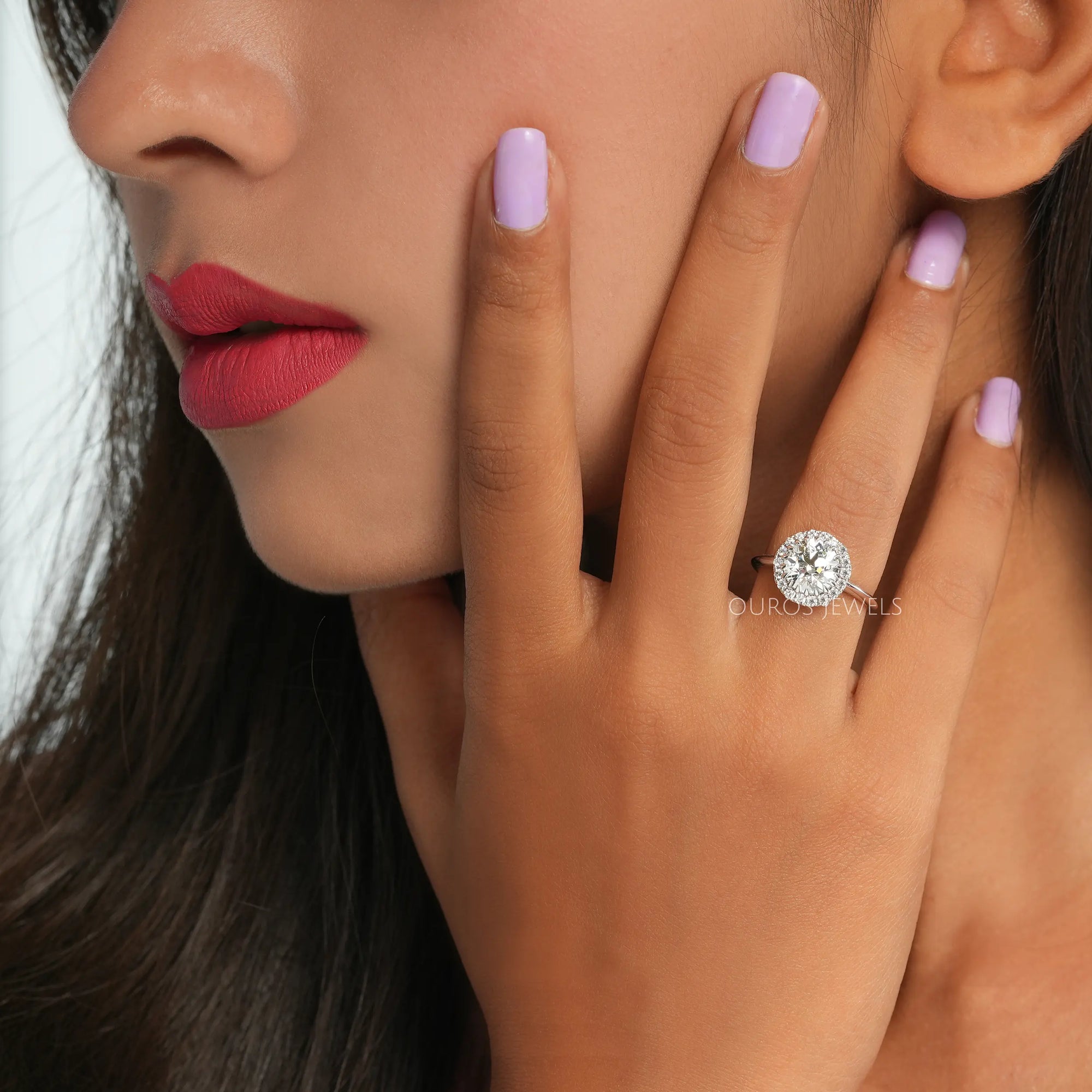 Old European Round Cut Halo Diamond Solitaire Ring