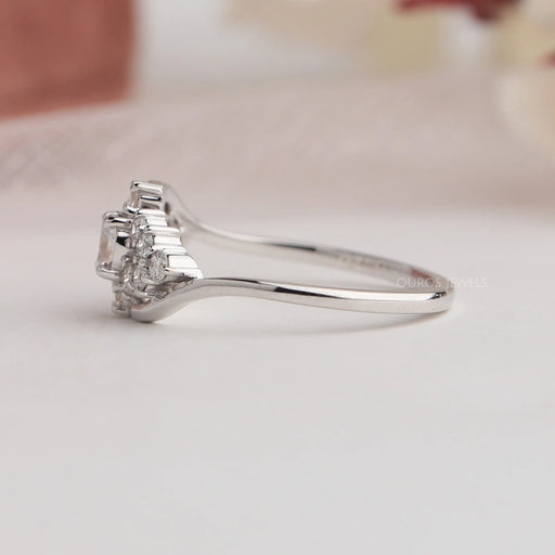 Side view of white gold lab diamond engagement ring crafted with Oval cut diamond