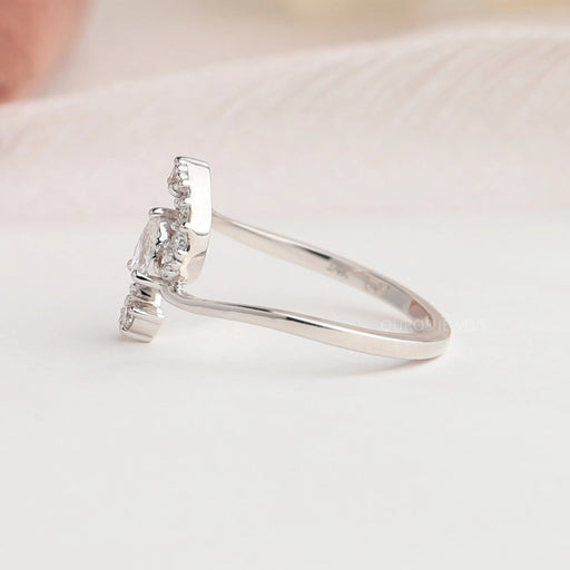 14k white gold band of pear shaped lab diamond engagement ring