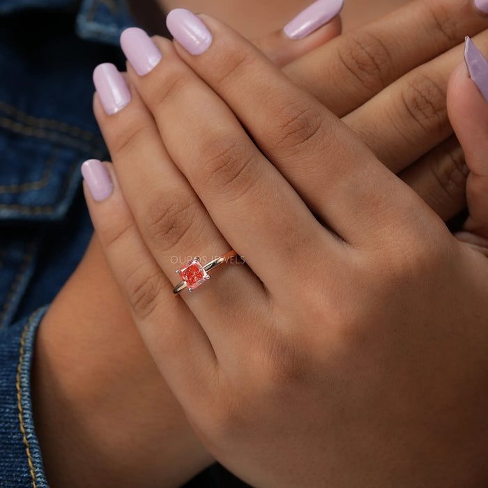 In Finger Front View Of Fancy Colored Diamond Engagement Ring