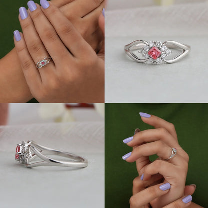 Pink Princess Cut Halo Split Shank Ring