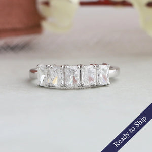 Five Stone Radiant Cut Diamond Wedding  Band