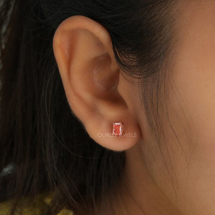 Pink Radiant Diamond Stud Earrings