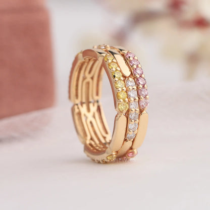 Fancy Color Round Cut Lab Grown Diamond Wedding Band