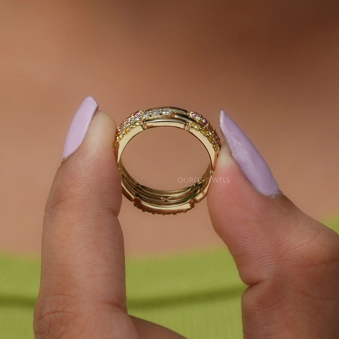 Fancy Color Round Cut Lab Grown Diamond Wedding Band